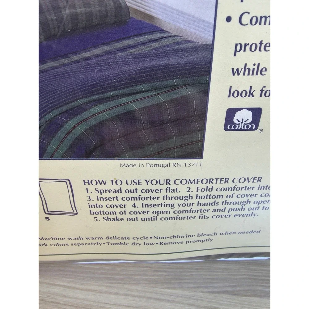 Natural Nights Classic‎ Plaid King Size Duvet Cover Cotton Made in Portugal NEW